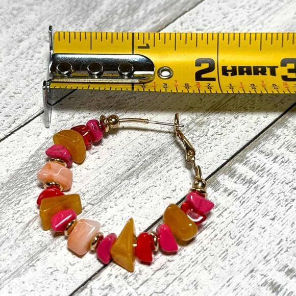 Beaded Hoop Earrings With Multicolor Stones Gold Accents - Picture 4 of 4